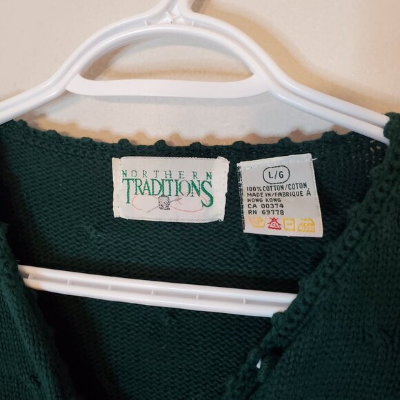 Vintage 90s Festive Knit Cardigan Sweater Green Size L - Picture 5 of 5